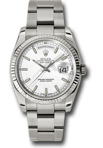 Rolex White Gold Day-Date 36mm Watch - 18k White Gold Fluted Bezel - White Index Dial - Oyster Bracelet - (Discontinued Model) 118239 wso