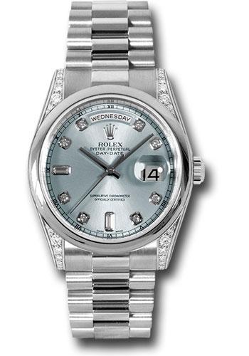 Rolex Platinum Day-Date 36mm Watch - Platinum Smooth/Domed Bezel - Diamond Lugs, Glacier Blue Diamond Dial - President Bracelet - (Discontinued Model) 118296 gladp