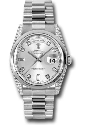 Rolex Platinum Day-Date 36mm Watch - Platinum Smooth/Domed Bezel, Diamond Lugs, Silver Diamond Dial - President Bracelet - (Discontinued Model) 118296 sdp