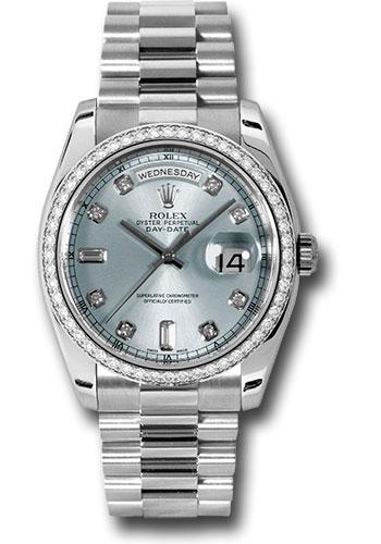 Rolex Platinum Day-Date 36mm Watch -  Diamond Bezel - Glacier Blue Diamond Dial - President Bracelet - (Discontinued Model)  118346 gladp