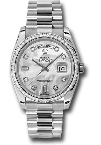 Rolex Platinum Day-Date 36mm Watch - Diamond Bezel - Mother-Of-Pearl Diamond Dial - President Bracelet - (Discontinued Model) 118346 mdp