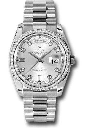 Rolex Platinum Day-Date 36mm Watch -  Diamond Bezel - Silver Diamond Dial - President Bracelet -(Discontinued Model) 118346 sdp