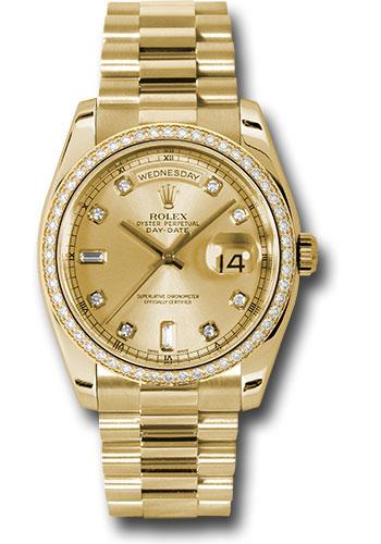 Rolex Yellow Gold Day-Date 36mm Watch - Diamond Bezel - Champagne Diamond Dial - President Bracelet - (Discontinued Model) 118348 chd