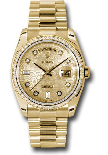 Rolex Yellow Gold Day-Date 36mm Watch -  Diamond Bezel - Champagne Jubilee Diamond Dial - President Bracelet - (Discontinued Model) 118348 chjdp