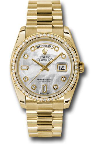 Rolex Yellow Gold Day-Date 36mm Watch -  Diamond Bezel - Mother-Of-Pearl Diamond Dial - President Bracelet - (Discontinued Model) 118348 mdp