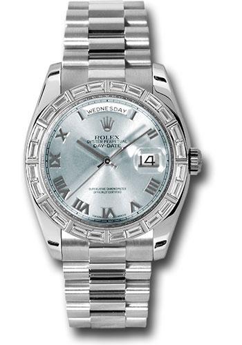 Rolex Platinum Day-Date 36mm Watch -  Baguette Set Bezel - Glacier Blue Roman Dial - President Bracelet - (Discontinued Model) 118366 glarp