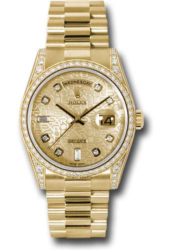 Rolex Yellow Gold Day-Date 36mm Watch - Diamond Bezel, Diamond Lugs -  Champagne Jubilee Diamond Dial - President Bracelet - (Discontinued Model) 118388 chjdp