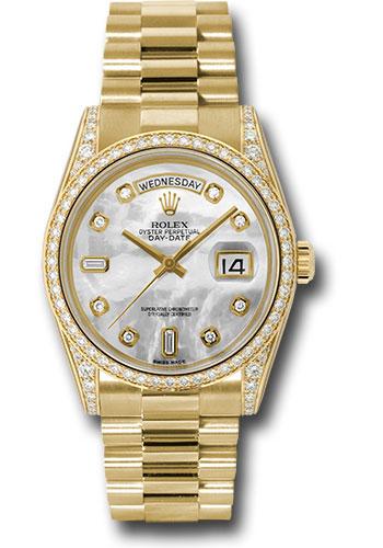 Rolex Yellow Gold Day-Date 36mm Watch -  Diamond Bezel, Diamond Lugs - White Mother-Of-Pearl Diamond Dial - President Bracelet - (Discontinued Model) 118388 mdp