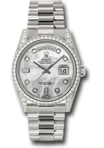 Rolex White Gold Day-Date 36mm Watch -  Diamond Bezel - Diamond Lugs, Mother-Of-Pearl Diamond Dial - President Bracelet - (Discontinued Model) 118389 mdp