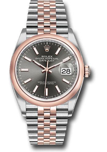 Rolex Steel and Everose Rolesor Datejust 36 Watch - Domed Bezel - Dark Rhodium Index Dial - Jubilee Bracelet - 126201 dkrij