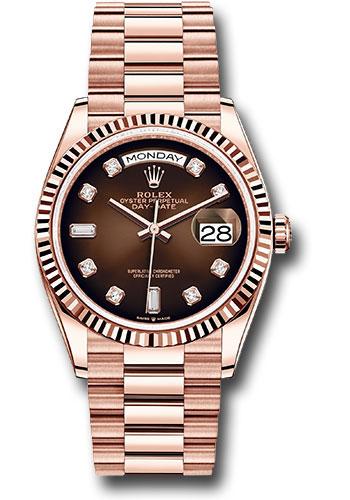 Rolex Everose Gold Day-Date 36mm Watch - 18k Rose Gold Fluted Bezel - Brown Ombre´ Diamond Dial - President Bracelet - 128235 brodp