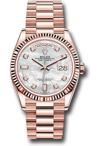 Rolex Everose Gold Day-Date 36mm Watch - 18k Rose Gold Fluted Bezel - Mother-of-Pearl Diamond Dial - President Bracelet - 128235 mdp