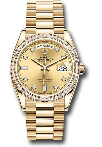 Rolex Yellow Gold Day-Date 36mm Watch - Diamond Bezel - Champagne Diamond Dial - President Bracelet - 128348RBR chdp