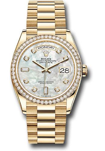 Rolex Yellow Gold Day-Date 36mm Watch - Diamond Bezel - Mother-of-Pearl Diamond Dial - President Bracelet - 128348RBR mdp