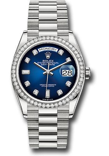 Rolex White Gold Day-Date 36mm Watch - Diamond Bezel - Blue Ombre Diamond Dial - President Bracelet - 128349RBR blodp