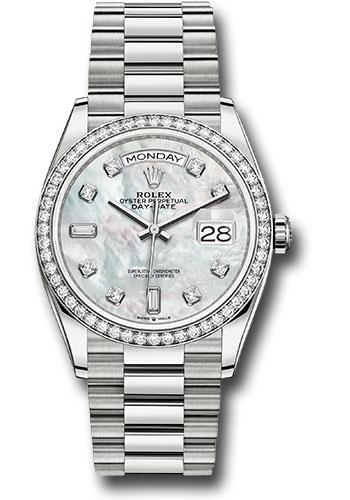 Rolex White Gold Day-Date 36mm Watch - Diamond Bezel - Mother-of-Pearl Diamond Dial, President Bracelet - 128349RBR mdp