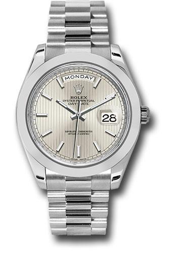 Rolex 950 Platinum Day-Date 40 Watch - Smooth Bezel - Silver Strip Motif Index Dial - President Bracelet - 228206 ssmip