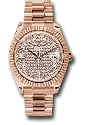 Rolex Everose Gold Day-Date 40mm Watch - Fluted Bezel - Diamond Paved Dial - President Bracelet - 228235 dpbdp