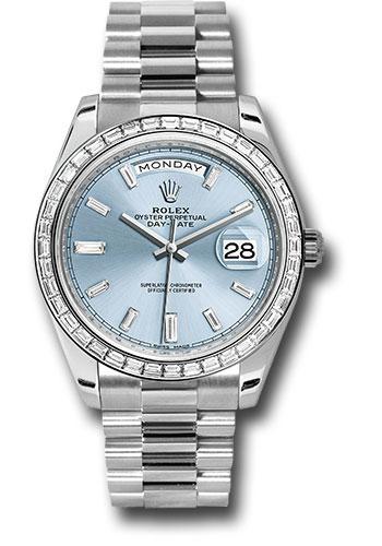 Rolex 950 Platinum Day-Date 40mm Watch - Diamond Bezel - Ice Blue Baguette Diamond Dial - President Bracelet - 228396TBR