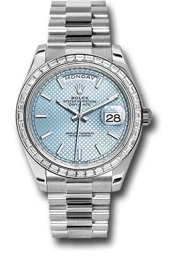 Rolex 950 Platinum Day-Date 40mm Watch - Diamond Bezel - Ice Blue Diagonal Motif Index Dial - President Bracelet - 228396TBR