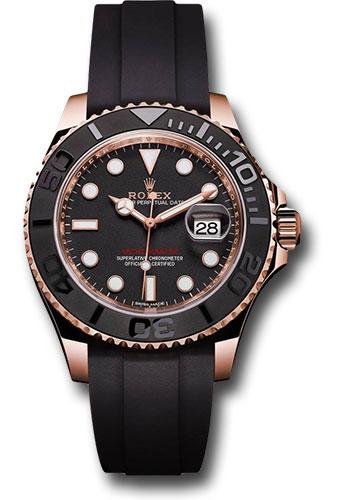 Rolex Everose Gold Yacht-Master 37mm Watch - Matt Black Dial - Oysterflex Strap - 268655